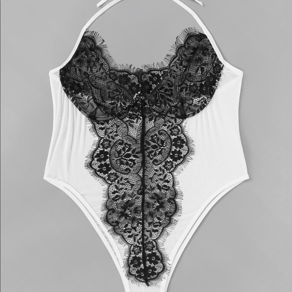 Brand new white and black lace bodysuit